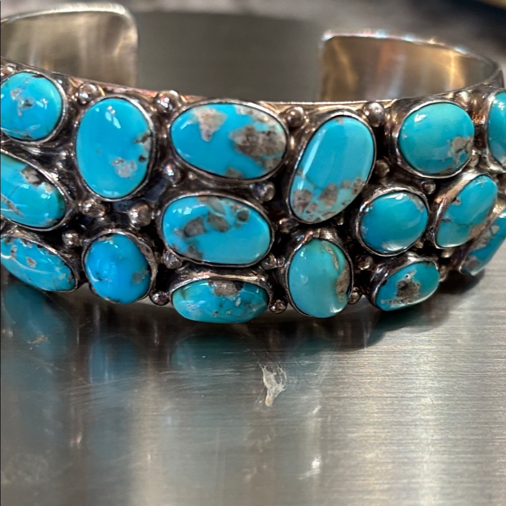 Thompson Turquoise Blue Cluster Cuff Bracelet - Picture 17 of 17